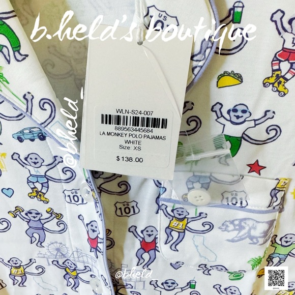 Roller Rabbit LA Monkey Polo Pajamas in White Size X-Small XS Brand New NWT - Picture 7 of 14